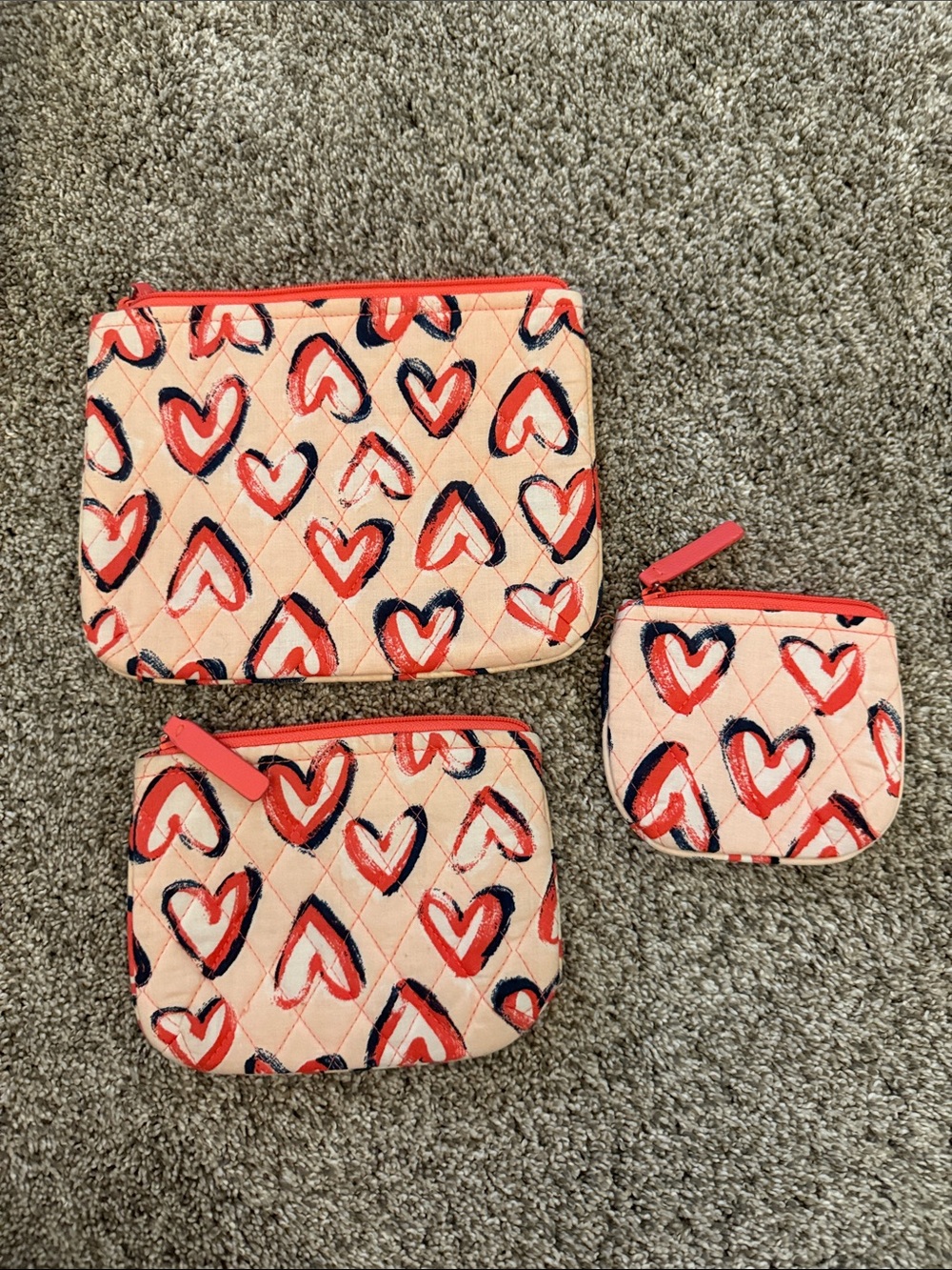 Vera Bradley Pink Heart Print Cosmetic Pouch Set